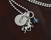 My Petite Unicorn Initial Necklace -  Hand Stamped Sterling Silver