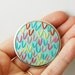 Embroidered Brooch. Circle Setting, Spring Pastels. One of a Kind Pin. Aqua, Pink, Yellow. Stitched By Merriweather Council
