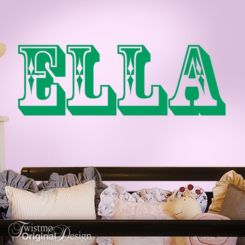Custom Name Wall Art - Circus Inspired Type Font, Baby Nursery, Girls, Teens, Toddler, Kids Bedroom Decor, Emerald, Ella