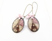 Eiffel tower cameo earrings - dangle cameo earrings - vintage inspired shabby chic