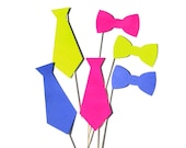 Photo Booth Party Props Neck Ties, BOWS & Sticks  Set of 6 pieces
