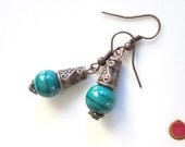 Clearance SALE Vintage Malachite Beaded copper earrings