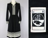 Vintage 1970s Dress Black & White Bold Striped ein Fink Modell Tailored Dress