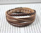 Brown leather wrap bracelet with silver magnet TS146