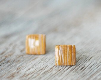 Post earrings - golden squares stud earrings - handmade jewelry