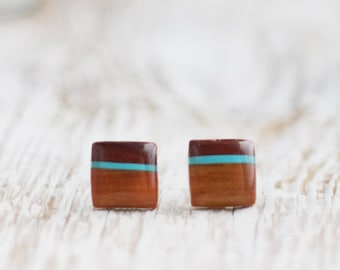 Post earrings - brown squares stud earrings - handmade jewelry