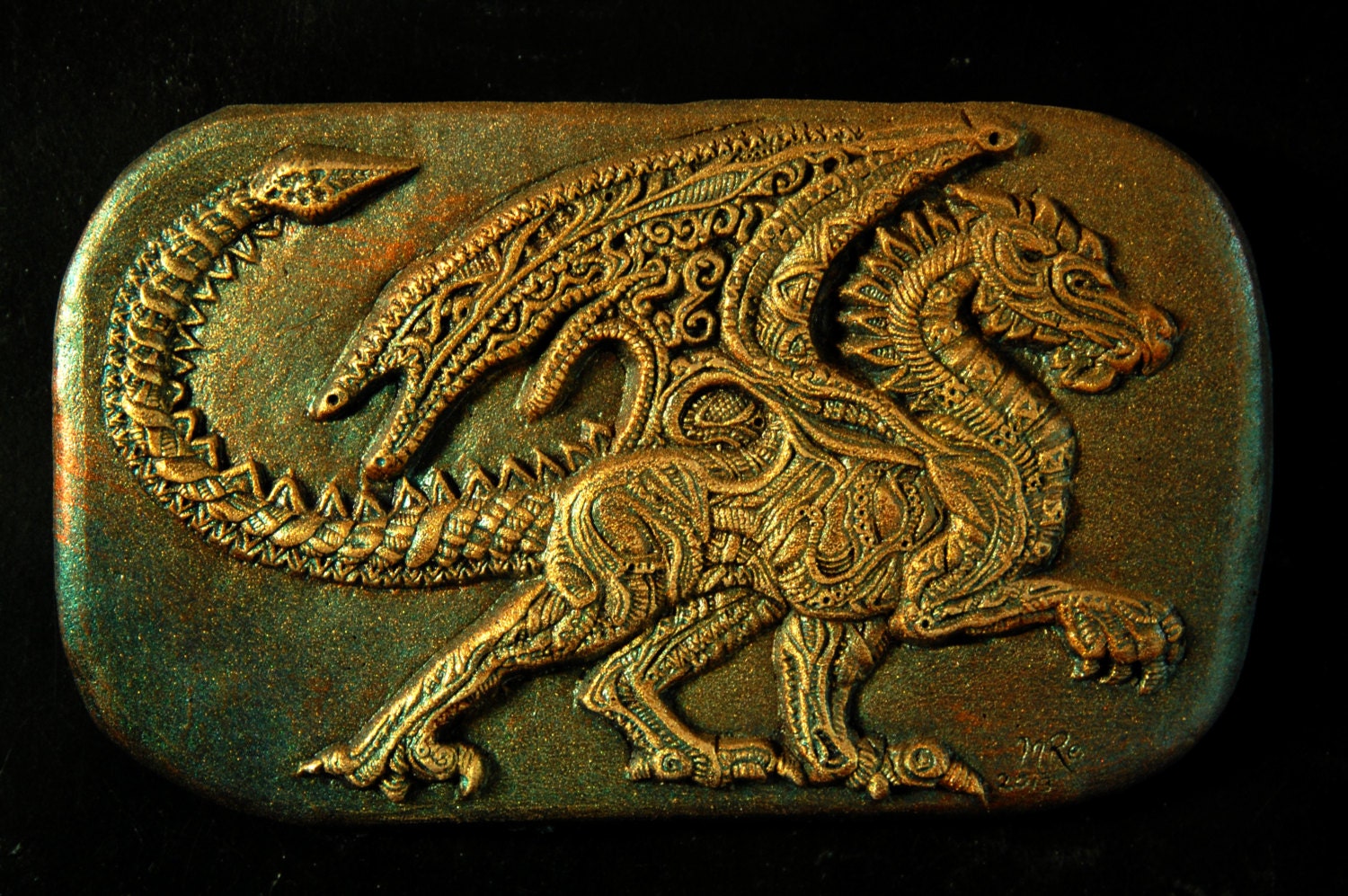 Dragon Stone Art Sculpture, Winged Dragon Wall Plaque, Garden Art Dragon