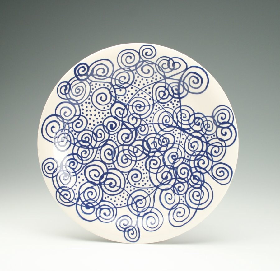 Indigo Blue Dinner Plate with Hand Painted Designs Dinnerware 10 inches