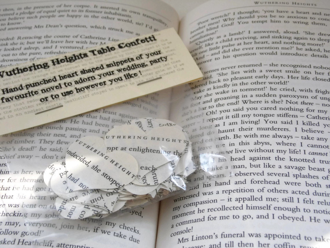 100 300 500 Wuthering Heights Heart Shape Table Confetti literary vintage wedding party decoration UK literary vintage upcycled eco-friendly