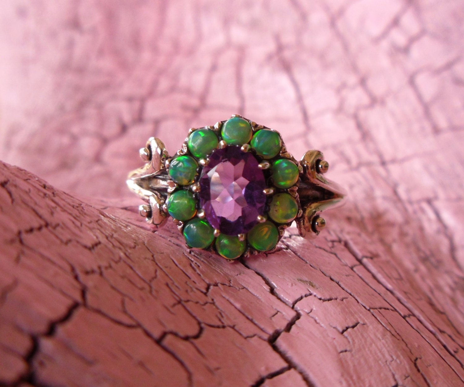 Unique Handcrafted Ring -:-  Antique Inspired - Victorian - Edwardian - Art Deco Sterling Silver Flower Motif