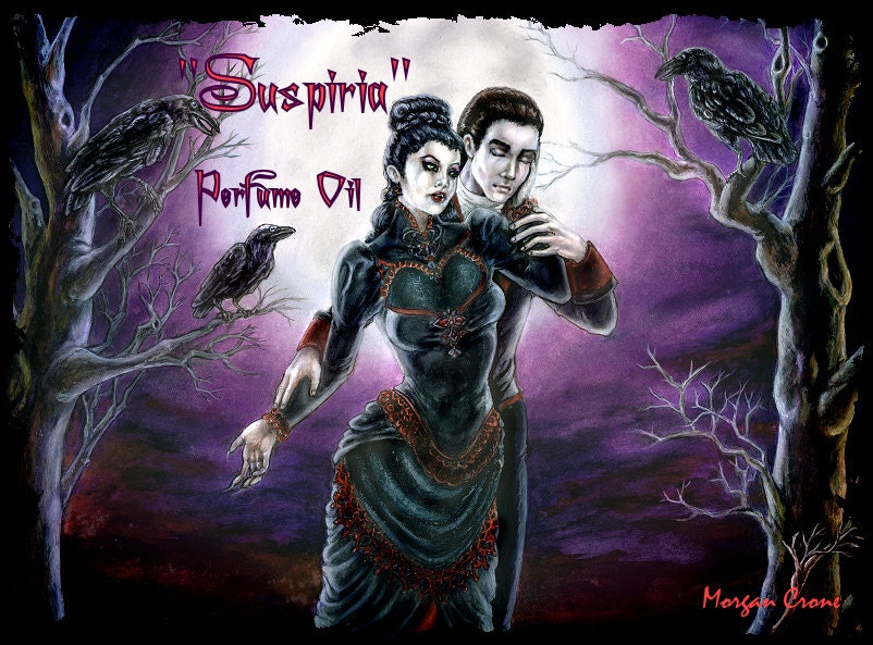 SUSPIRIA PERFUME OIL:  Gothic perfume, vampire perfume, plumeria, black orchids, cedar, dark wood