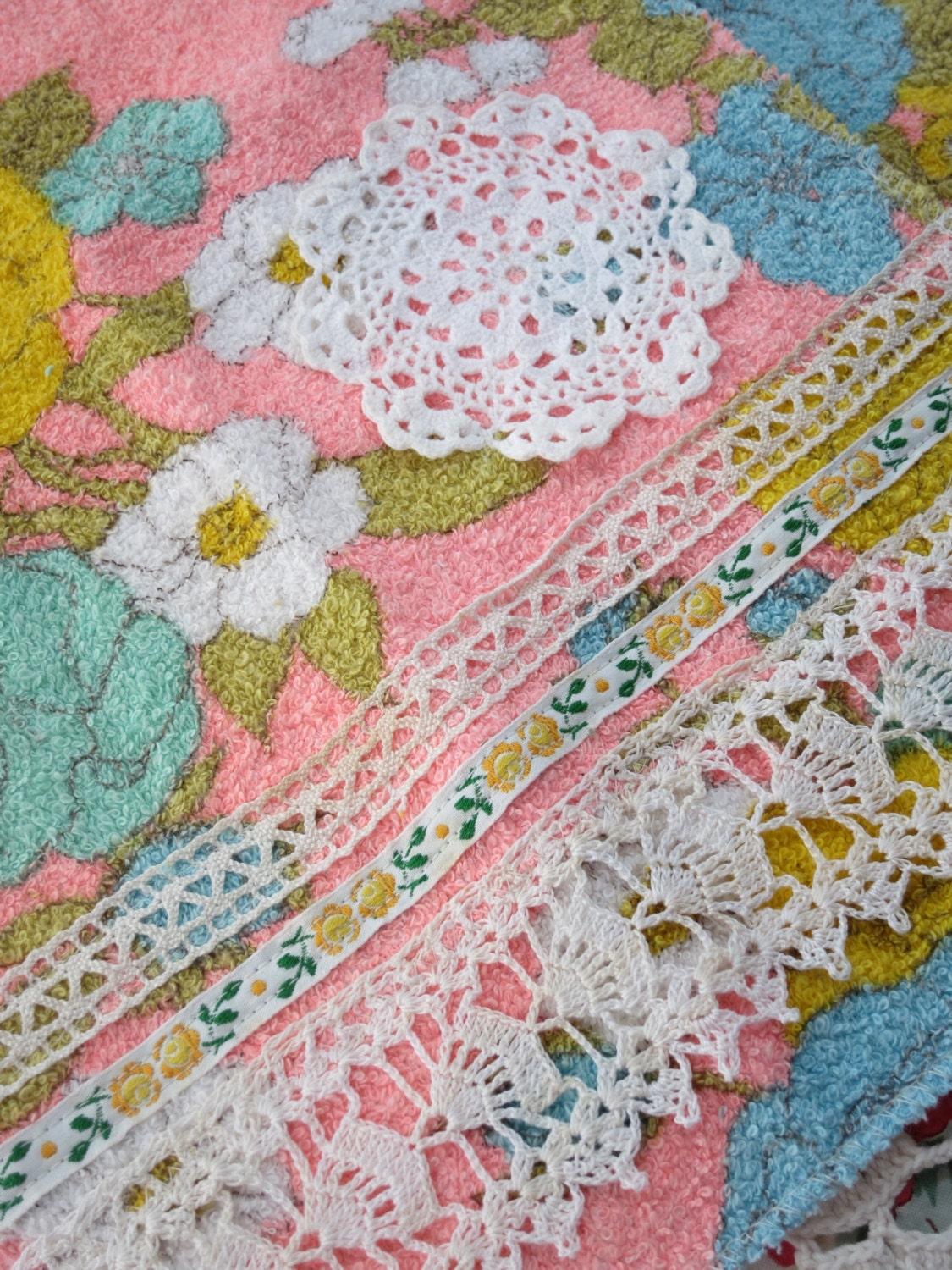vintage terrycloth and lace towels - set of 2