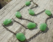 Mint Garden Necklace - green glass beaded antique brass gold