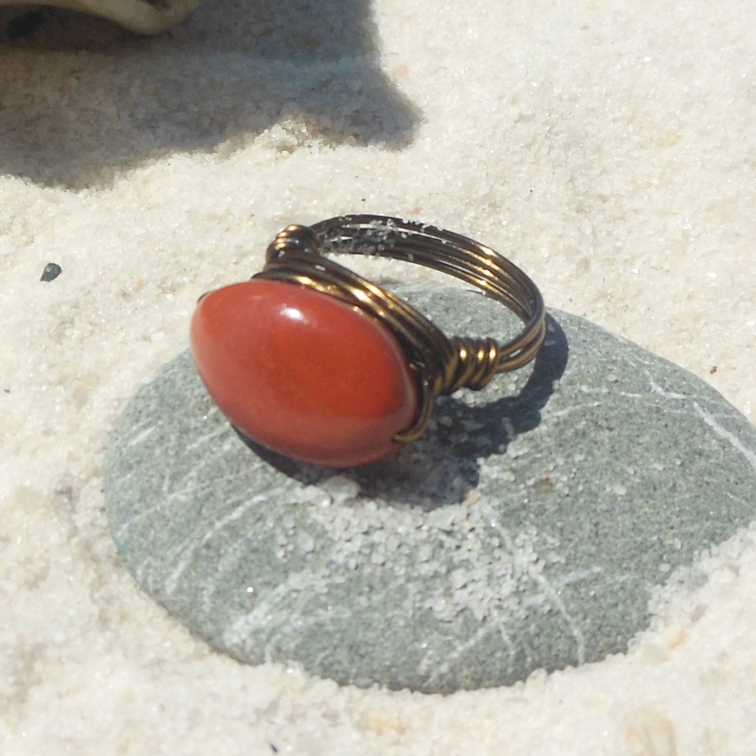 red jasper stone wire wrapped ring