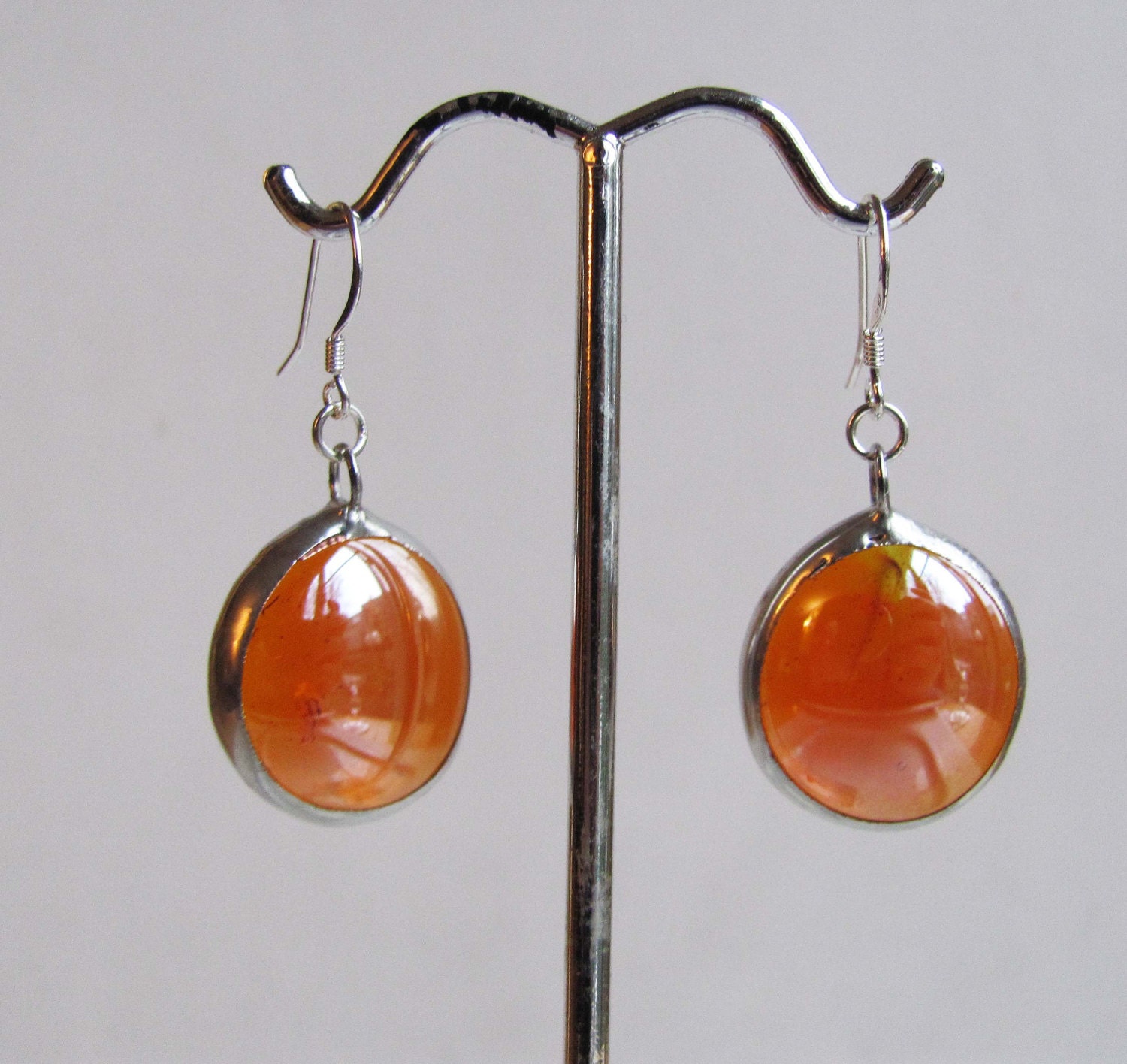 Tangerine Orange Stained Glass Earrings, Autumn glass jewelry, Pumpkin Orange, Sunset