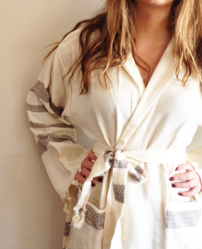 BATHROBE Brown Anti Bacterial Unisex Natural Cotton&Bamboo Turkish BathRobe Bridesmade Gift Bath,Beach,Eco Friendly