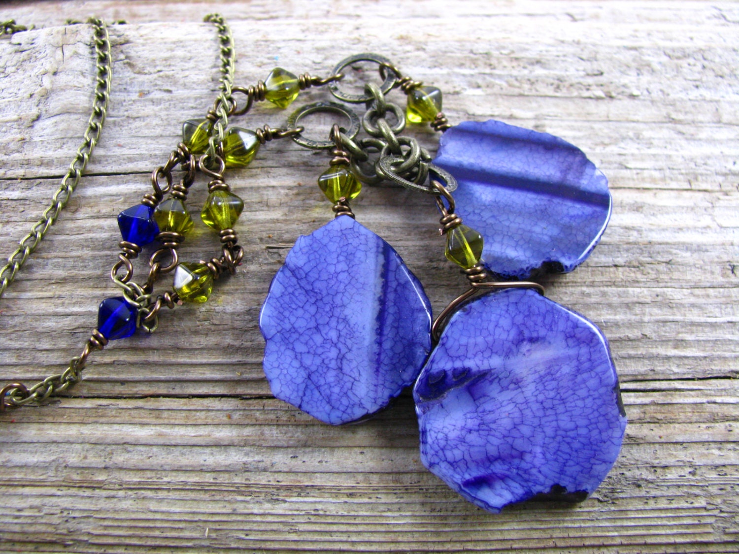 Gemstone Necklace, Statement Necklace, Magnesite Pendant, Purple Stone Necklace, Long Necklace  Boho Jewelry