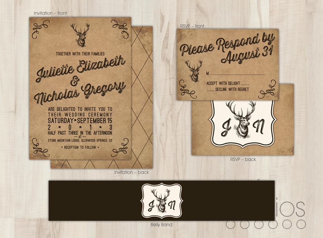 Rustic Wedding Invitation Suite // Deer, Lodge, Fall // Deposit // Professionally Printed