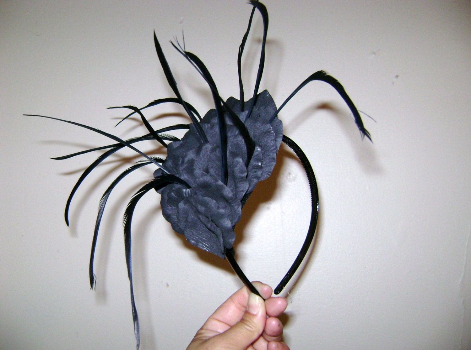 Blackbird Taking Flight Flower Feather Headband