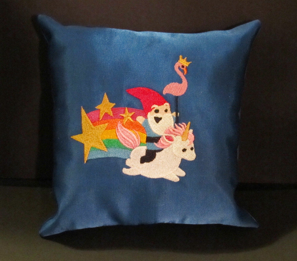 Adorable WISHING PILLOW with Gnome and Unicorn embroidery and natural Lavender
