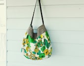 Slouch hobo tote bag / upcycled  / vintage floral barkcloth