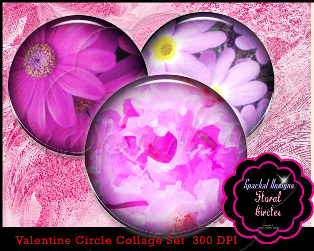 Pink Floral Circle Images Digital Collage Sheet Valentine 1 inch Circle images Bottlecap Images Red Pink Valentine Clip art Il_570xn