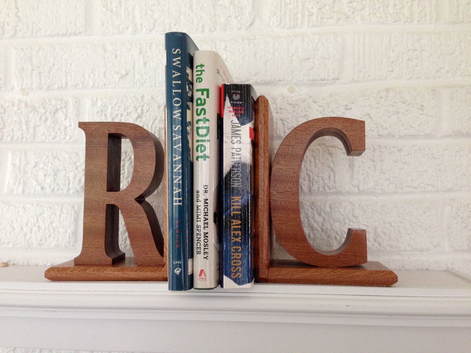 Personalized Wooden  Bookend - Great Home or Office Decor - Your choice of Initial- Painted or Stained