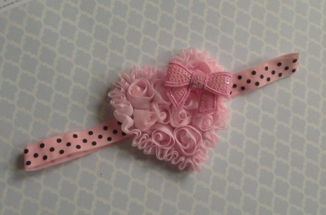 Valentine headband, Special, heart headband,pink heart headband,shabby rose heart,chiffon headband, photo prop, any size, polkadot