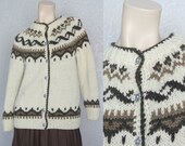 30% OFF. 1950's. brown knit. wool cardigan. mend. grandpa. vintage sweater. Sz l/xl