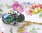 Tealgreen hair accessory, handmade hair pin, upcycled from vintage earring