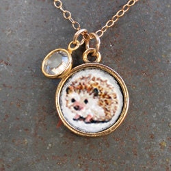 Original Hand Painted Oil Charm Pendant Necklace or Bracelet- Hedgehog