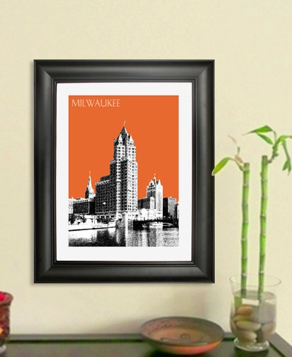 Milwaukee City Skyline 4 - Milwaukee Riverfront - Skyline Poster Art Print , 8x10 - Choose your color