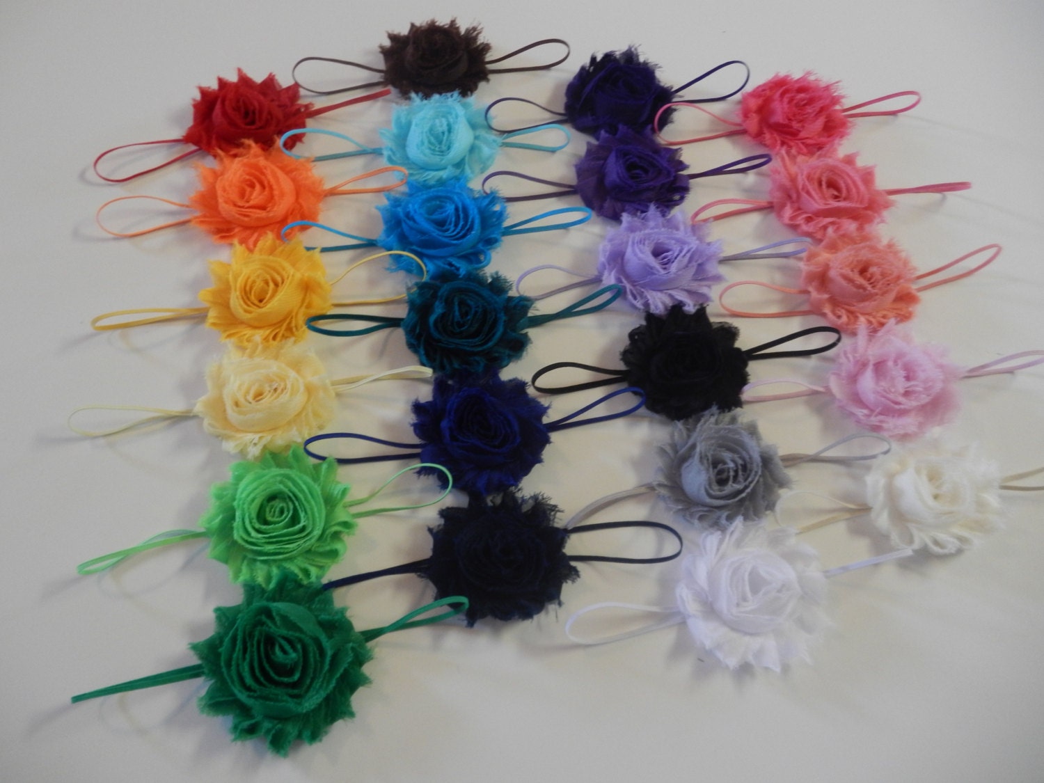 You Pick 10 - Shabby Chic Rose Headband or Clip Set - 54 colors and prints - Infant Headband - Newborn Headband - Children's Headband