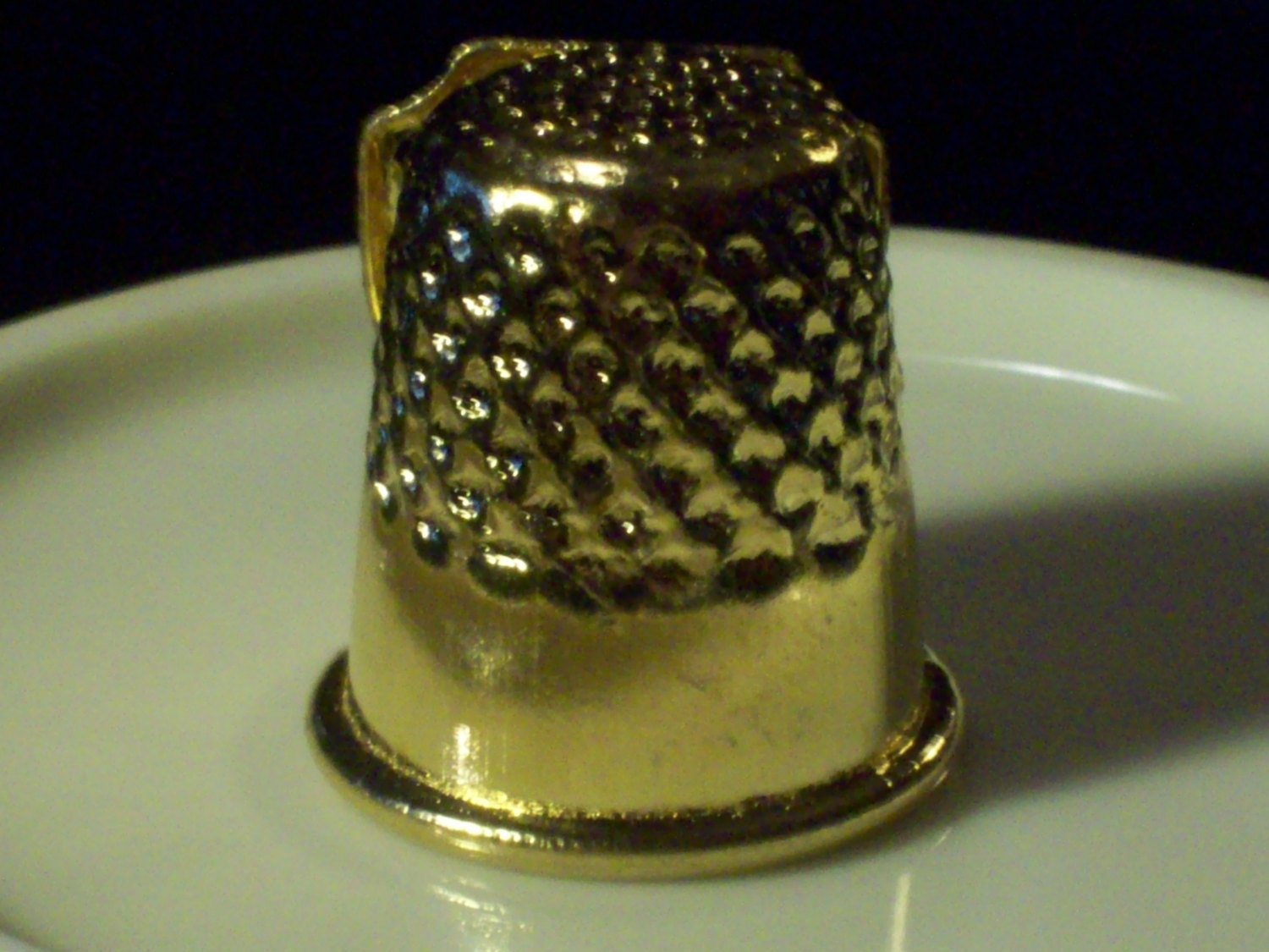 Golden Thimble with Shield, non-poke, for the seamstress with everything, sewing, embroidery, Needle Work , gift for one who has everything