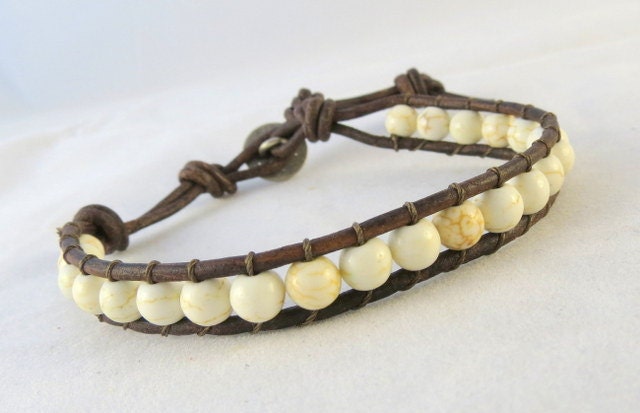 White Howlite Single Leather Wrap Bracelet