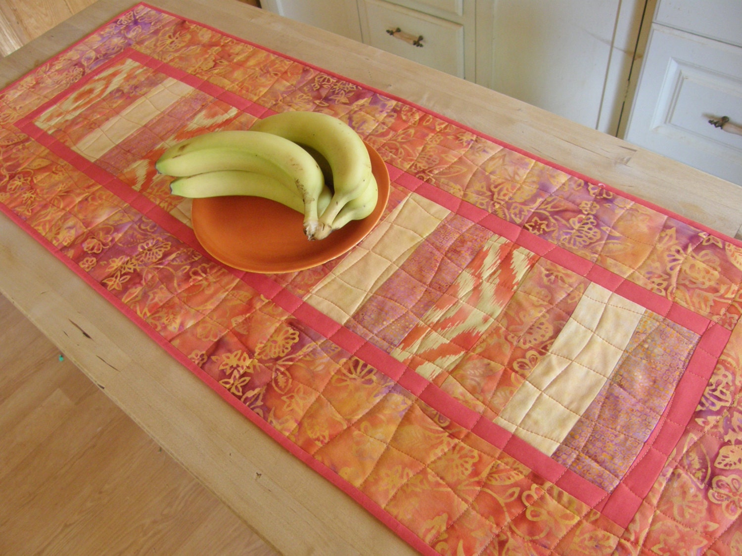Summer Quilted Table Runner - Orange Batik
