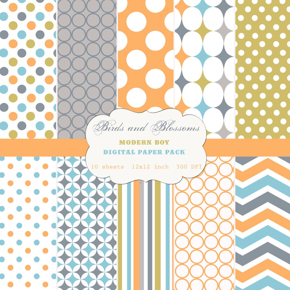 Modern Boy Digital Scrapbook Paper Pack for Personal or Commercial Use