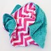PINK CHEVRON MINKY Baby Stroller Blanket with Teal Dot MInky