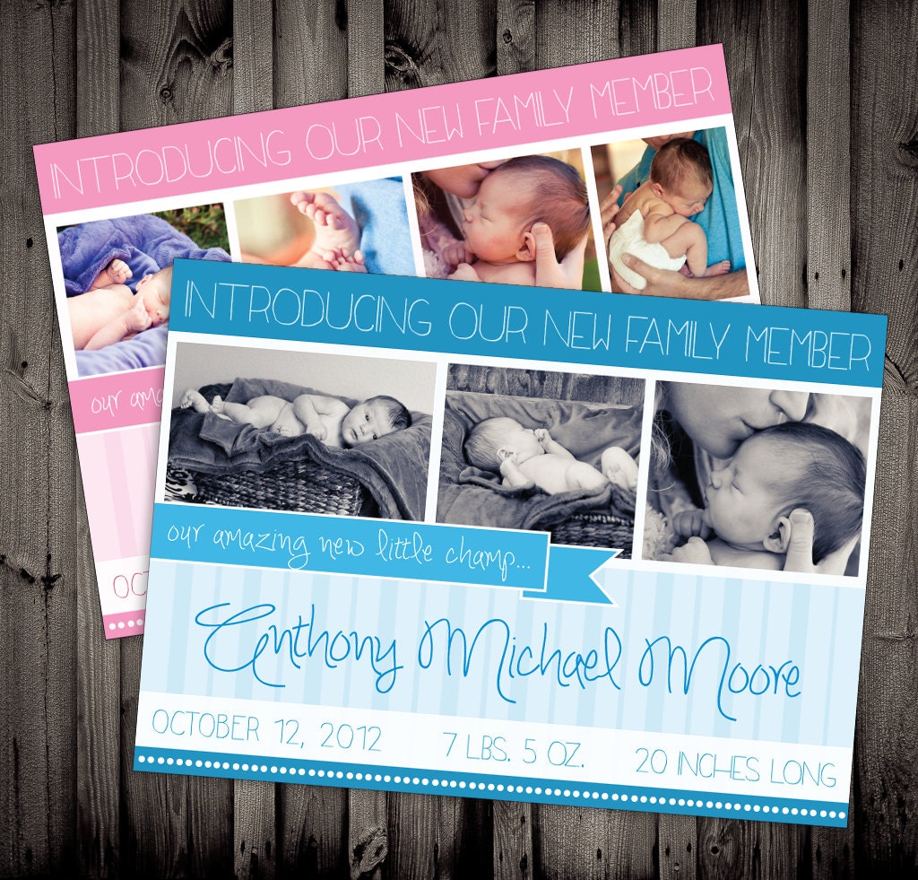 Introducing Our New Family Member :  Baby Boy or Girl Announcements Designed to Order