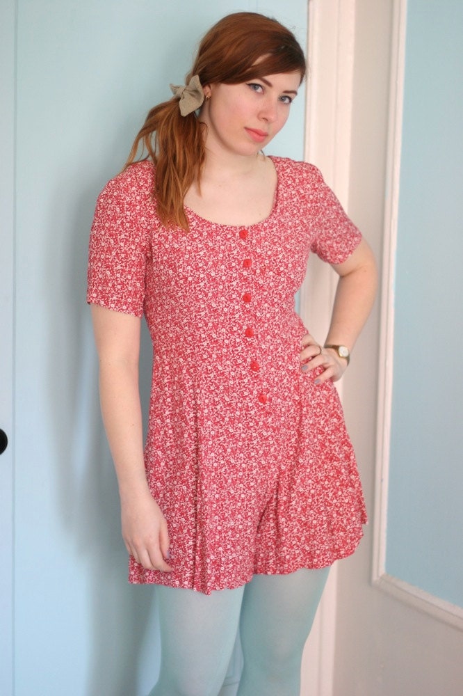 90's DITSY RED floral romper S