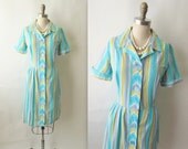 50's Striped Dress // Vintage 1960's Striped Cotton Mad Men Casual Shirtwaist Day Dress M L