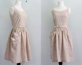 50s day dress / 1950s dress / brown plaid dress xs
