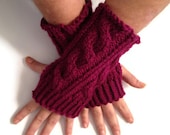Fingerless Gloves Wrist Warmers in Mixed Berry Cable Handknit