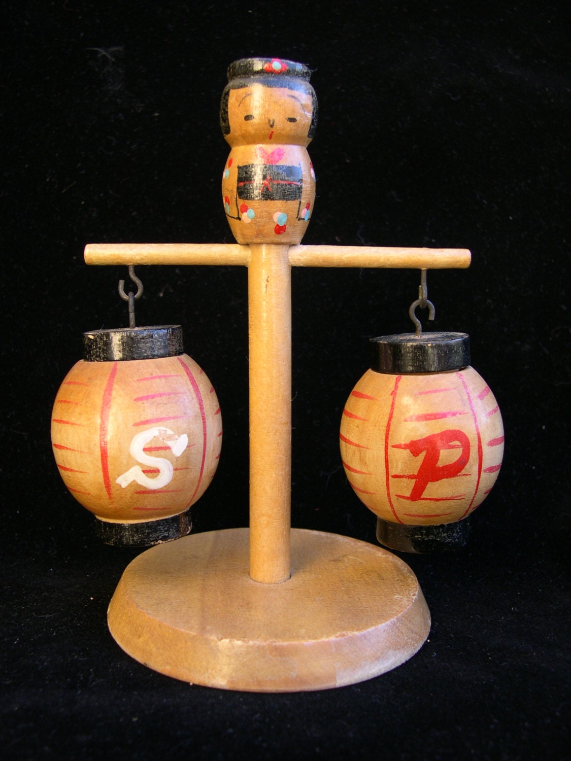 Vintage Japanese Lantern Salt & Pepper Shakers with Stand Salt and