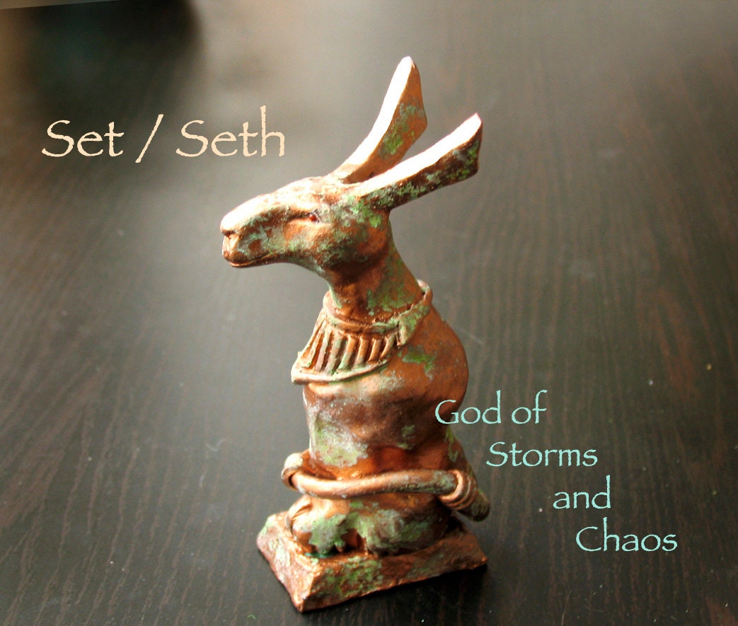 The Egyptian God Set / Seth  - Handcrafted Altar Votive Statue - God of Storms and Chaos - Full Seated Animal Form