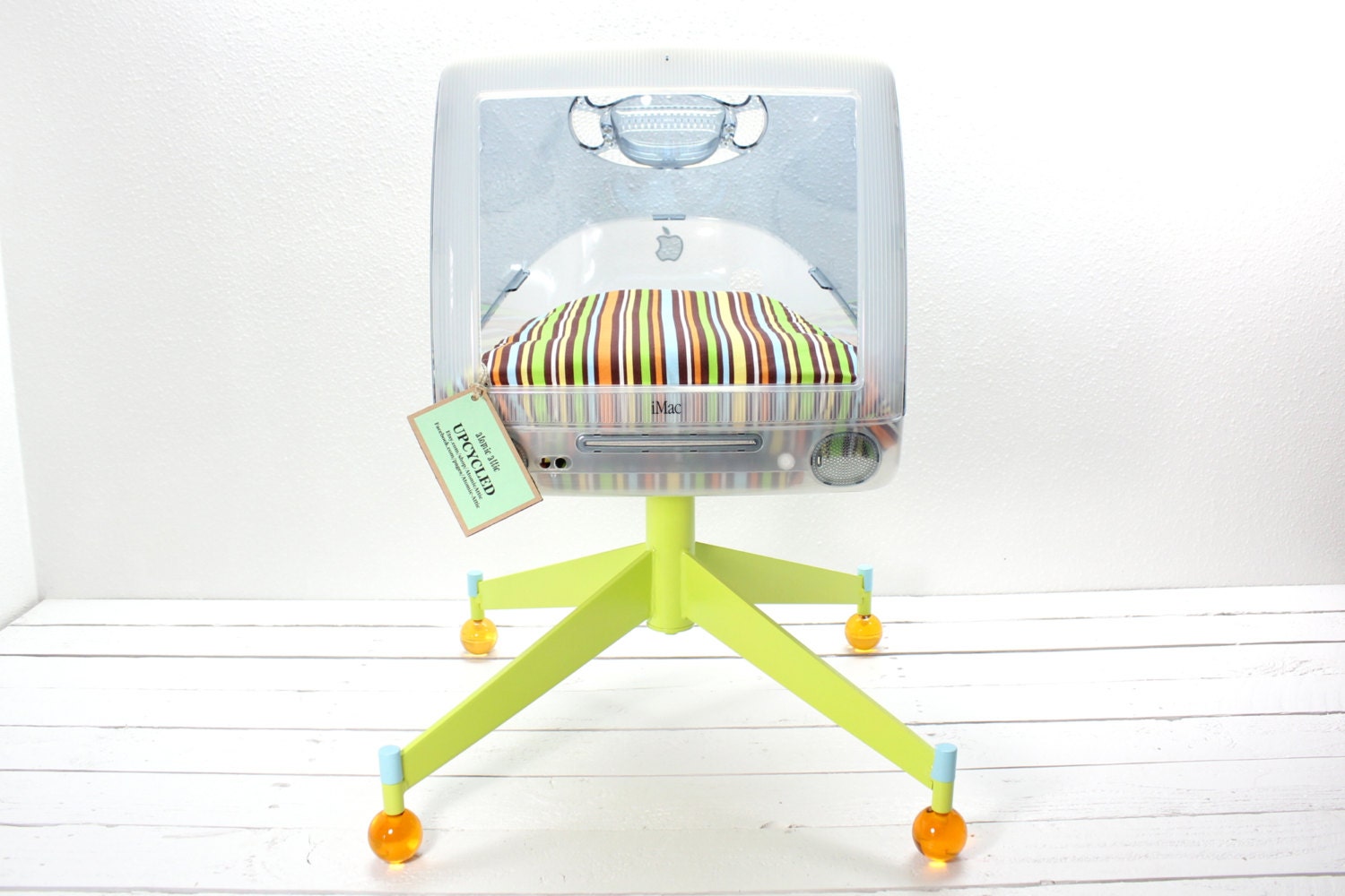 Upcycled Apple Computer Pet Bed - iMac -  Pedestal base - "Think different"