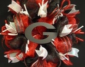 UGA, Georgia Bulldogs, Dawgs, Football Season, Sports Wreaths, Deco Mesh Wreath, Poly Mesh Wreaths - Item 619