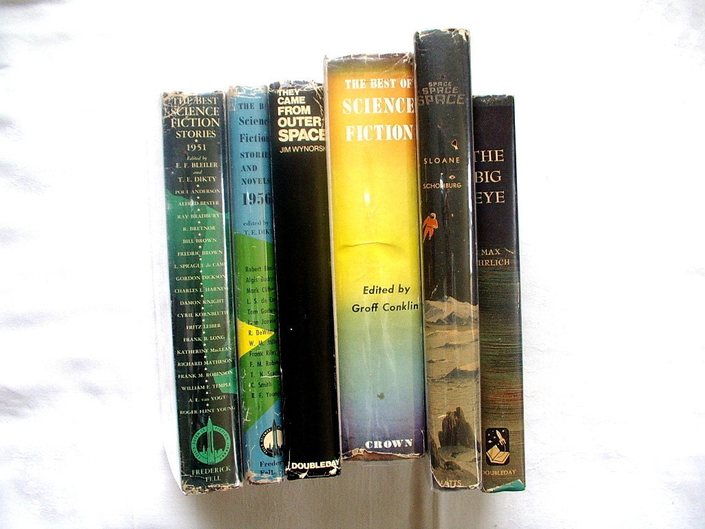 SALE )) another vintage SCIENCE FICTION lot of 6 bookstack 1940s 1950s 1980 Outer Space Aliens