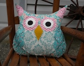 Country Cottage Owl: handmade stuffed owl, vintage inspired, shabby chic decorative pillow,baby gift, kids room decor