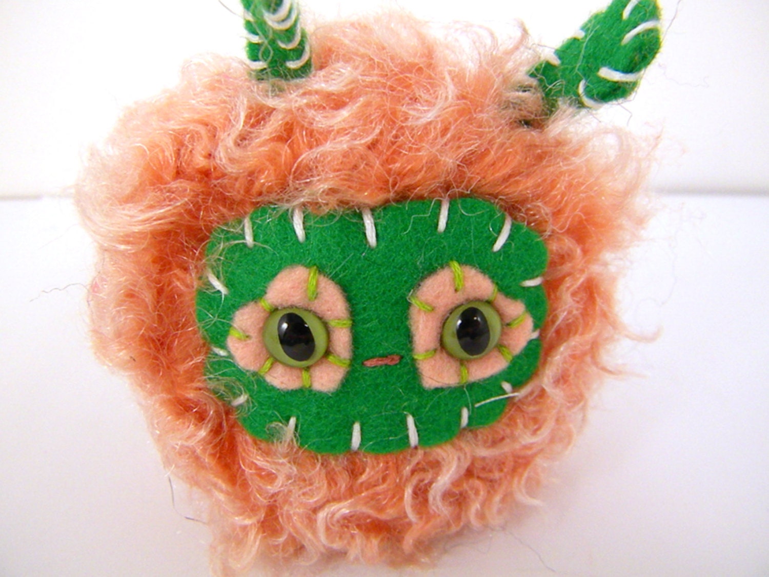 SALE Gruna the plush monster miniature Little Love Bug peach kelly green hearts